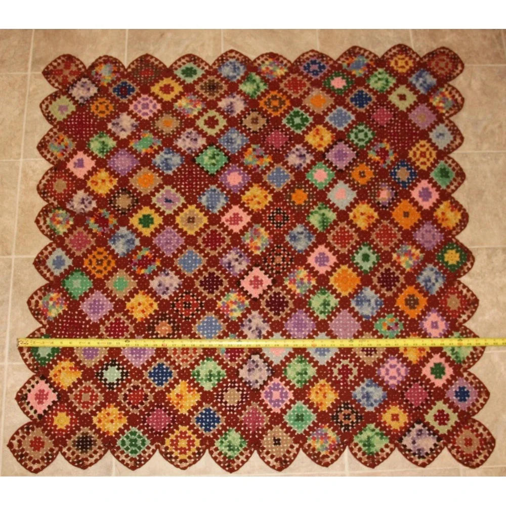 VTG Multicolor Crochet Granny Square Afghan Quilt Blanket Throw Roseanne 51